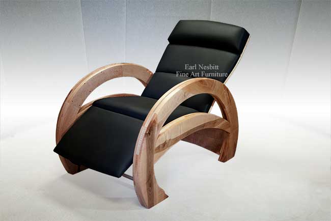 modern recliner chair reclined showing solid maple stacked laminate frame from other side